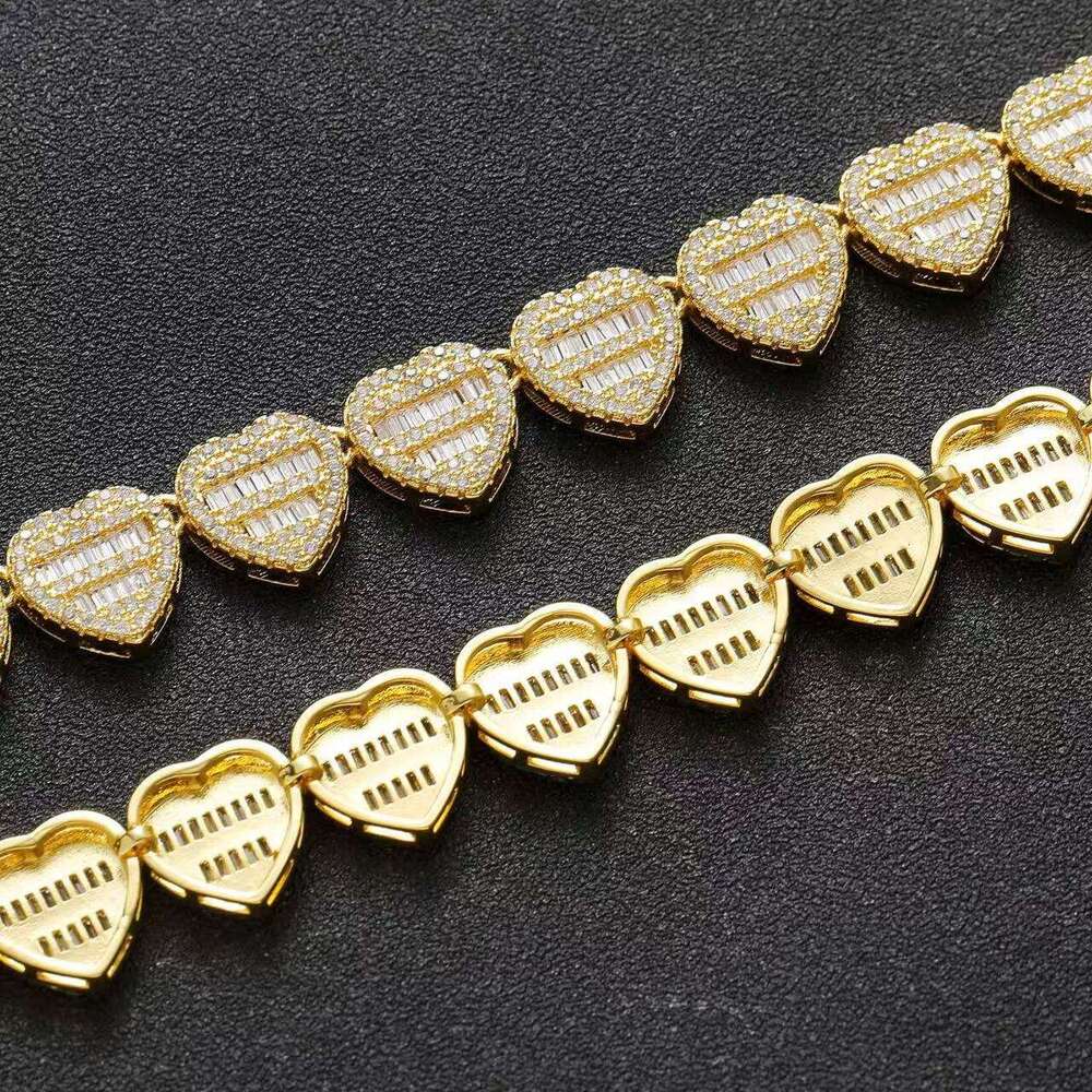 vvs iced Sier Glow Stone Hip Hop Jewelry 12mm Heart-Shaped Zirconia Tennis Necklace ChainA customizable necklace