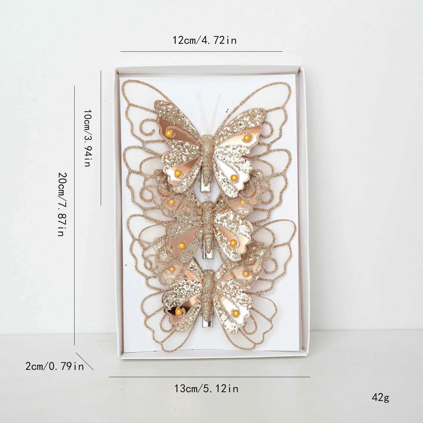 3pcs New Christmas Decoration Simulation Double Sequins Feather Butterfly Hanging Christmas Tree Decoration Hanging C251024