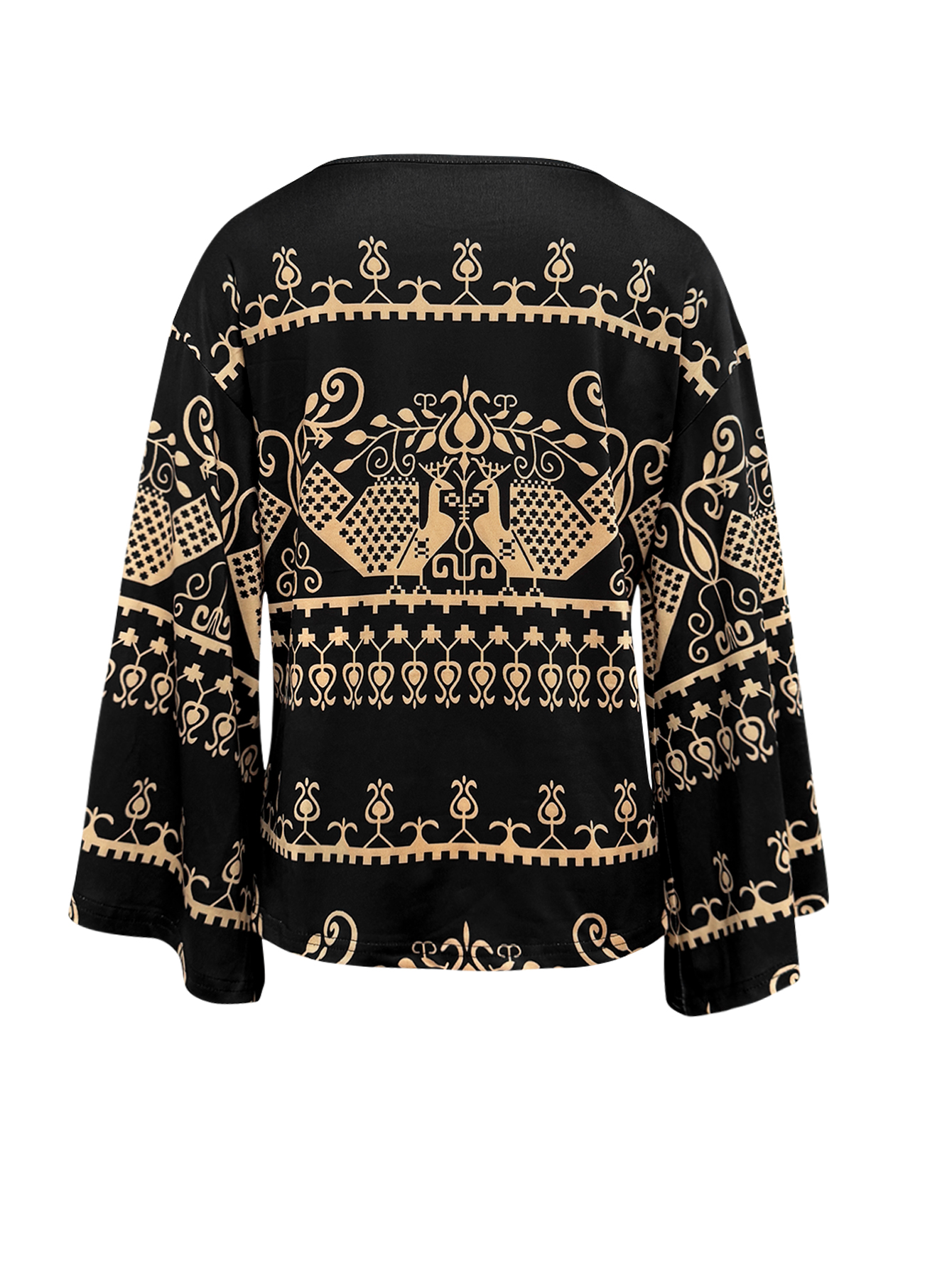 Autumn Winter Retro Ethnic Style Jacquard Batwing Sleeve Loose Crew Neck Cape Style Versatile Commute & Outing Women's Thin Top, Milk Silk Black 