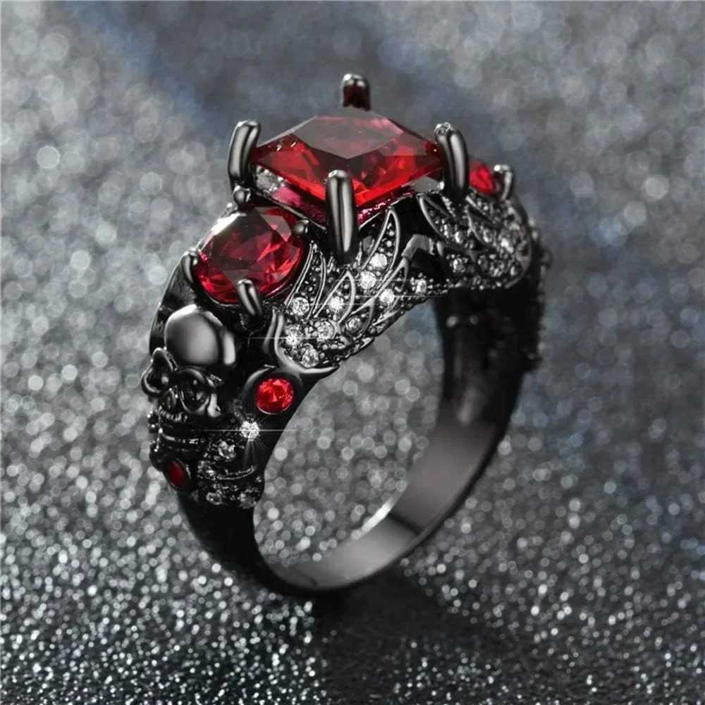 Gothic Jewelry Purple Red Black Crystal Unique Black Skull Rings for Women Halloween Christmas GiftsXJ251025