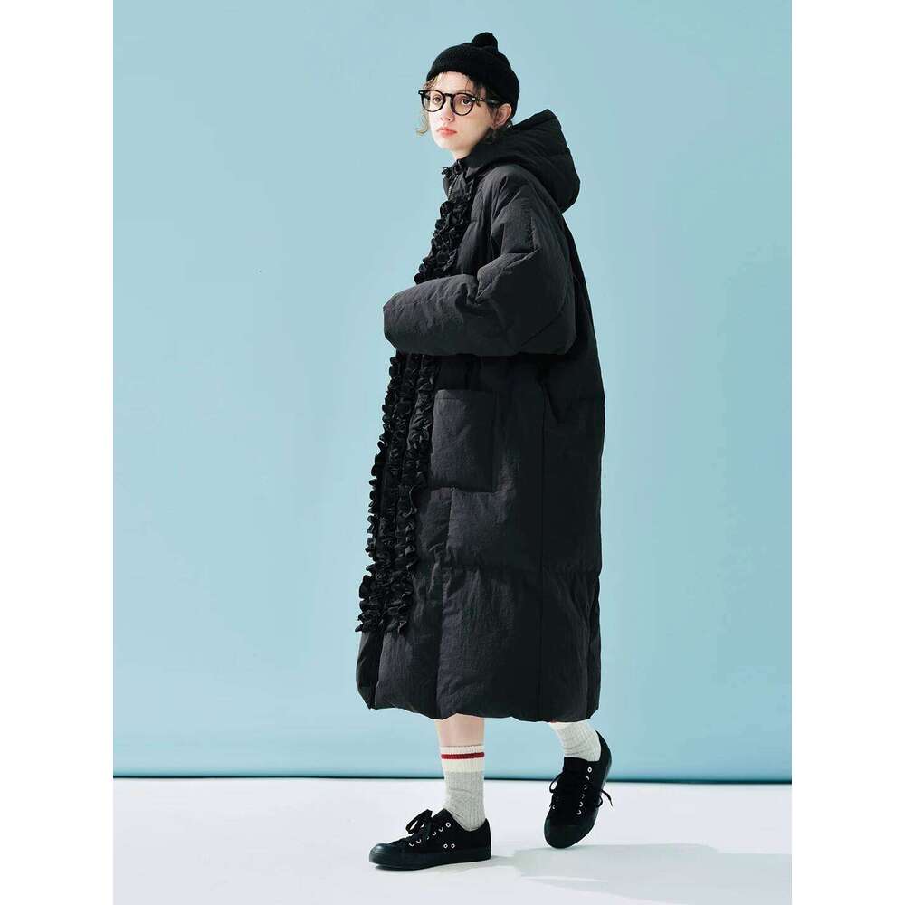 Black Fungus Edge Duck 2025 Women's Winter High-End Long Hooded Down Jacket Coats Designer Women
