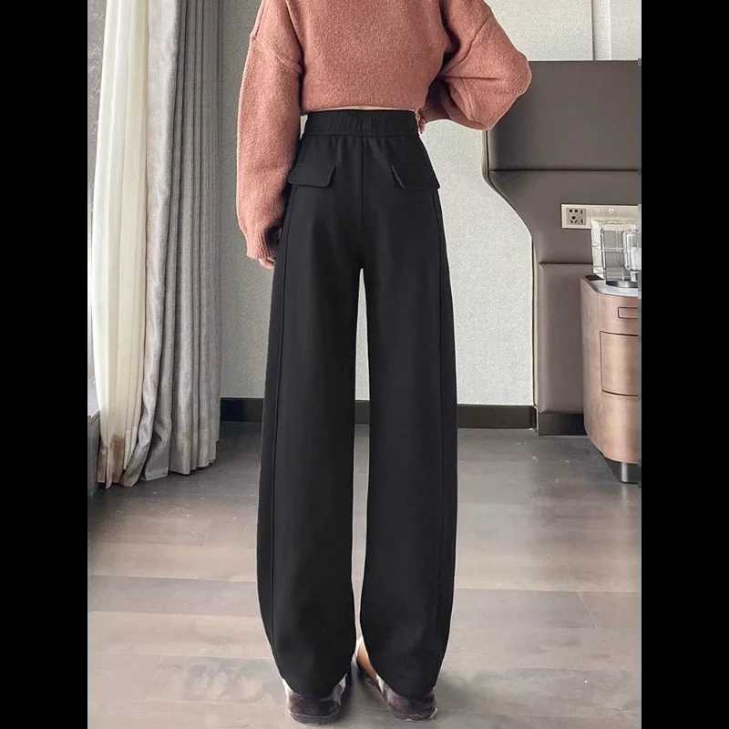Onwhite Woolen Pants for Women in Autumn and Winter Thickened Highwaisted Slimming Straightleg Casual Wideleg PantsT251025