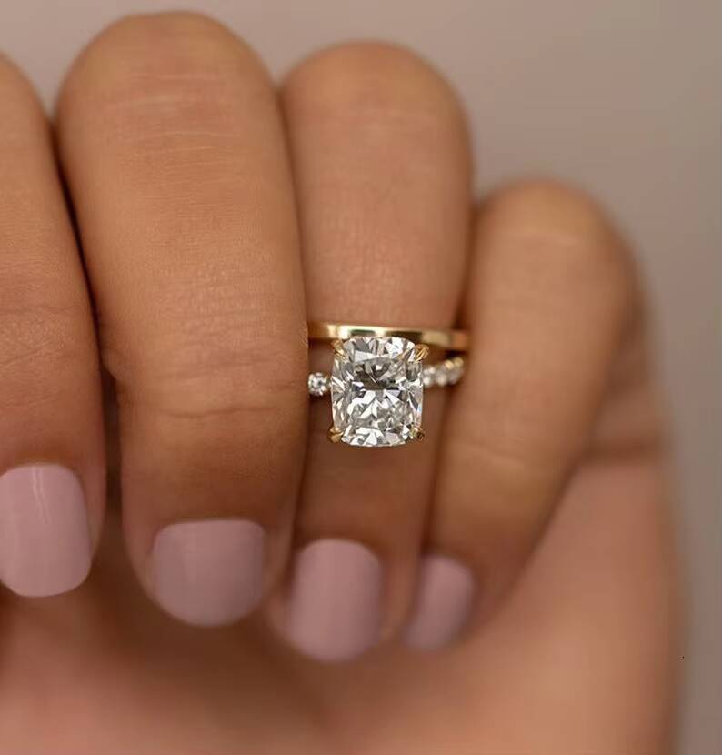 1000 X 800 Colorless Elongated Cushion Cut Moissanite Bridal Set 18K Fine Jewelry Engagement Rings Wedding 14K Metal 10K