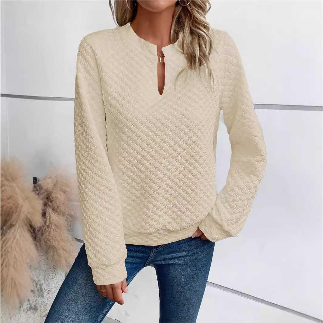 2025 Autumn Winter New Women's Solid Color Deep V-neck Patchwork Long Sleeve Casual Sweatshirt