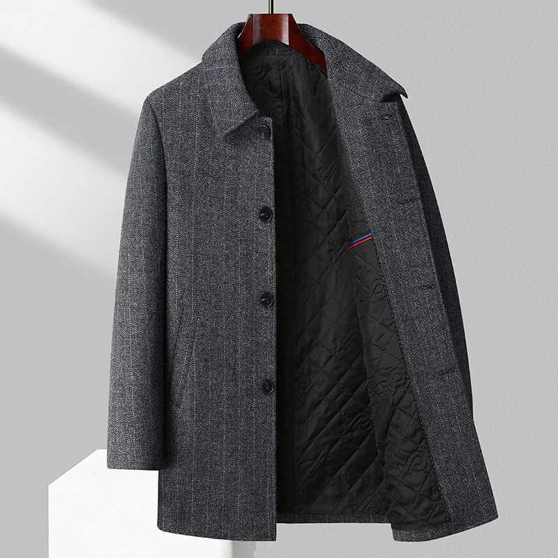 Winter Men Wool Blend Overcoat Quiet Luxury Woolen Coat Classic Stripes Black Grey Camel Outwear Old Money Outfits EffortlesslyT251025