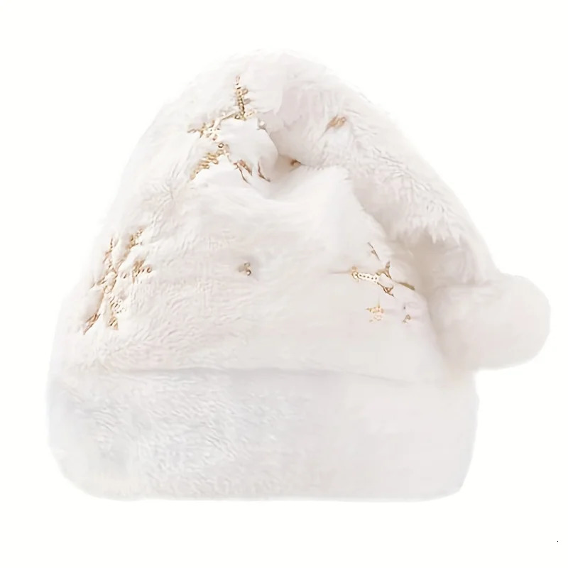 White snowflake Christmas hat Christmas decoration fuzzy golden embroidered Christmas hat Christmas festival costumegift bag 251023