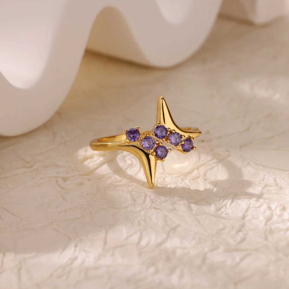 Free Shipping Purple Zircon Star Rings For Women Stainless Steel Gold Color Star Finger Ring Trend Fashion Wedding Jewelry GiftXJ251025