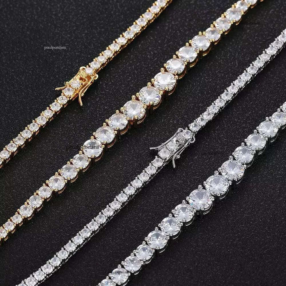 Moissanite New Style Hiphop 3mm-7mm Bling MoissaniteStone Sier Plated Gradient Size Tennis Chain Necklace for Women Jewelry