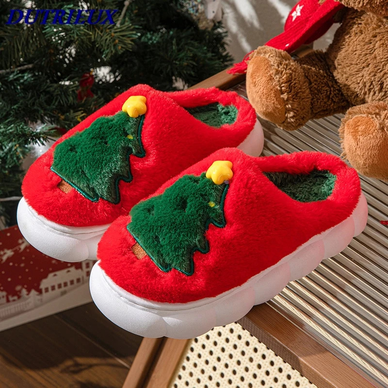 Women Santa Claus er Fluffy Slippers House Christmas Tree Cartoon 2025 Winter Shoes Girls Flat Home Warm Footwear Big Size251020