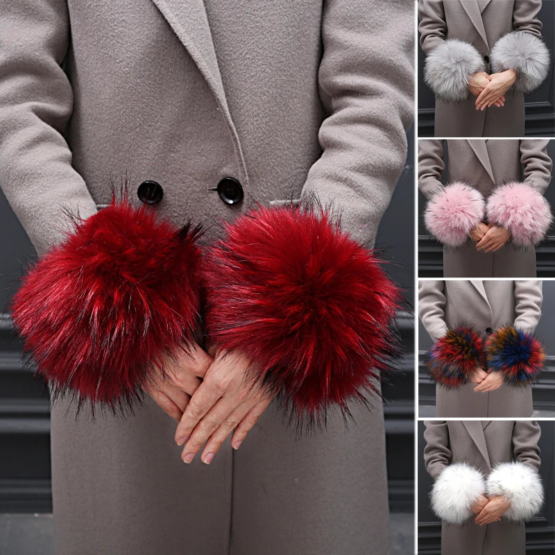 Faux Fur Cuffs Winter Wrist Arm Warmer For Women Thick Plush Oversleeve Windproof Cuffs Wristband Fake Sleeves Fluffy Gloves 251023
