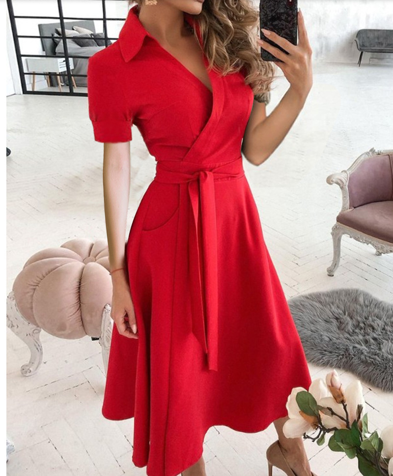 Spring and summer new fashion designer V-neck printed slim fit short sleeved dress for women in European and American style