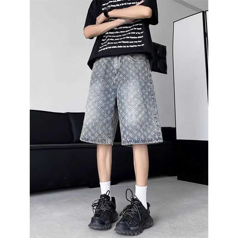 American retro fashion design ripped denim shorts for men summer trendy brand high street fashion retro trendy brand midpantsXJ251025