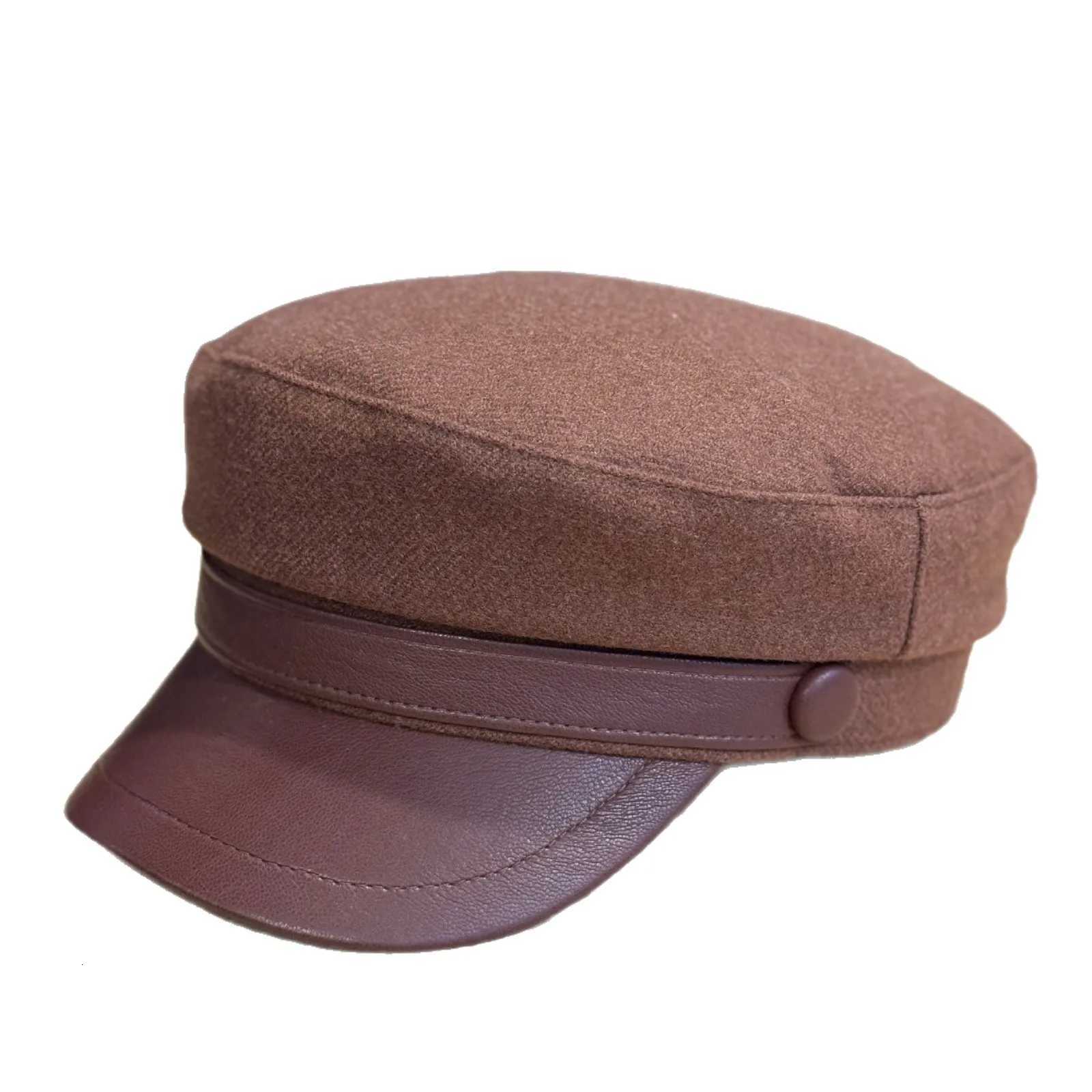 2025 Retro Wens Octagon Hat PU Leather Wool Blend Newsboy C British Style Winter Beret Y251025