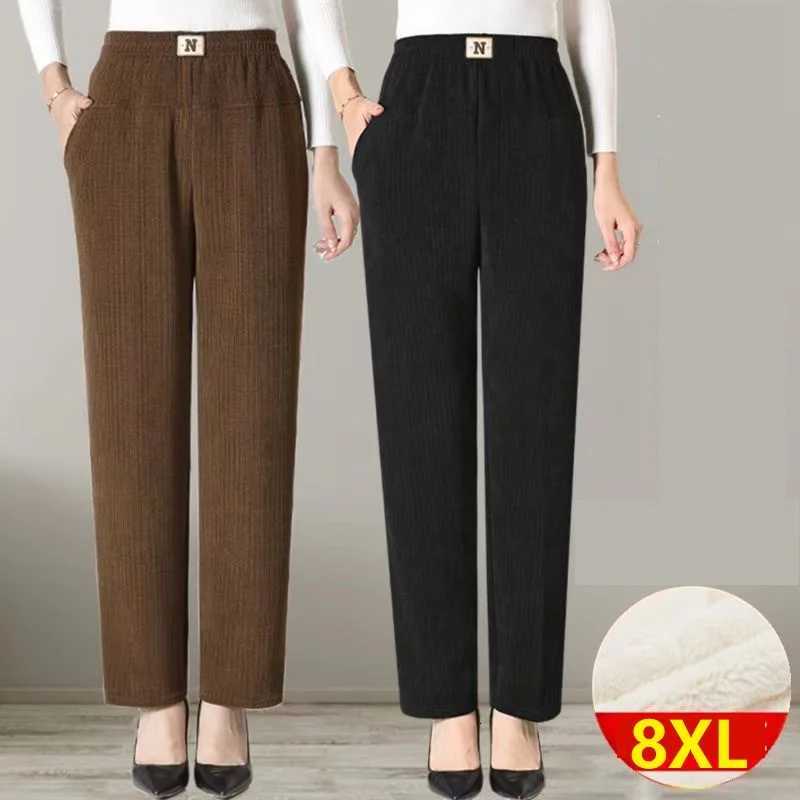 Women Trousers New Elastic High Waisted Corduroy Pants Loose Autumn Casual Pants Female Winter Fleece Warm Straight Pants 7XL8XLT251025