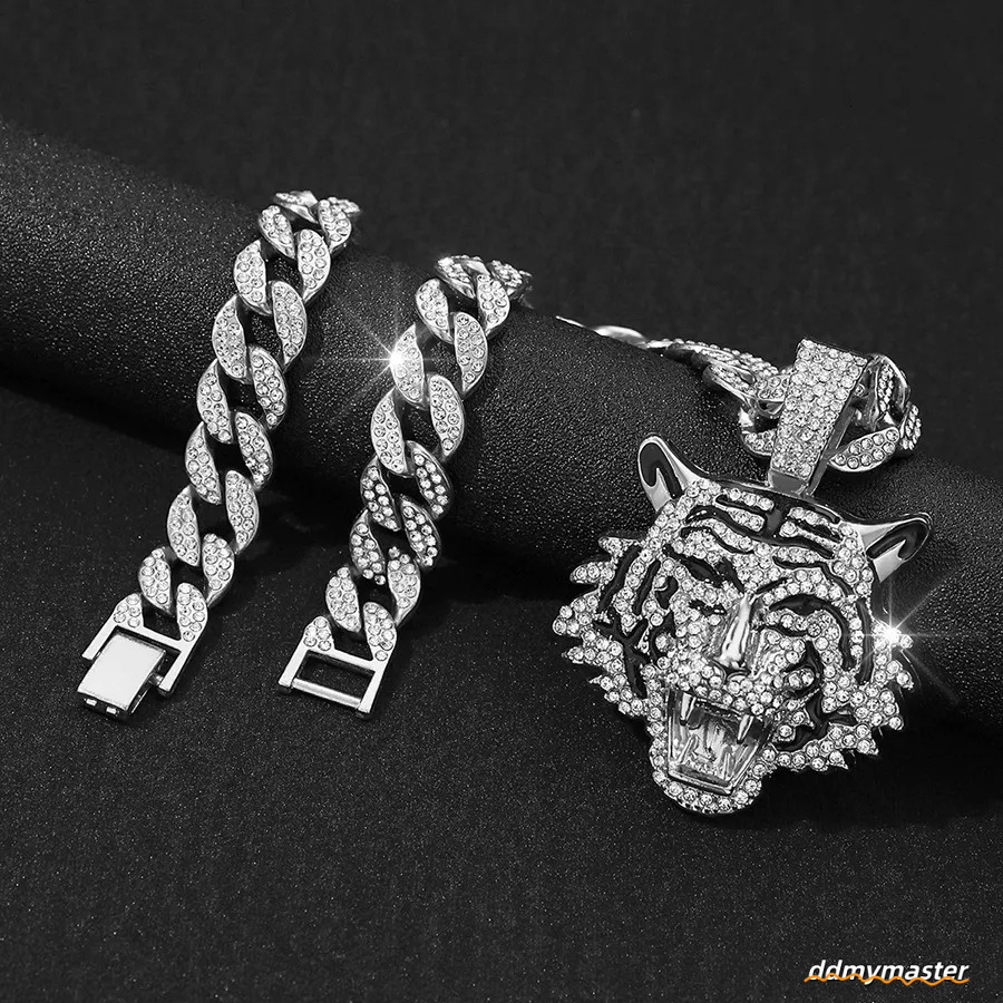 Men's Alloy Cuban Chain Necklace With 3D Tiger Pendant - Hip Hop Style Statement Jewelry Ddmymaster