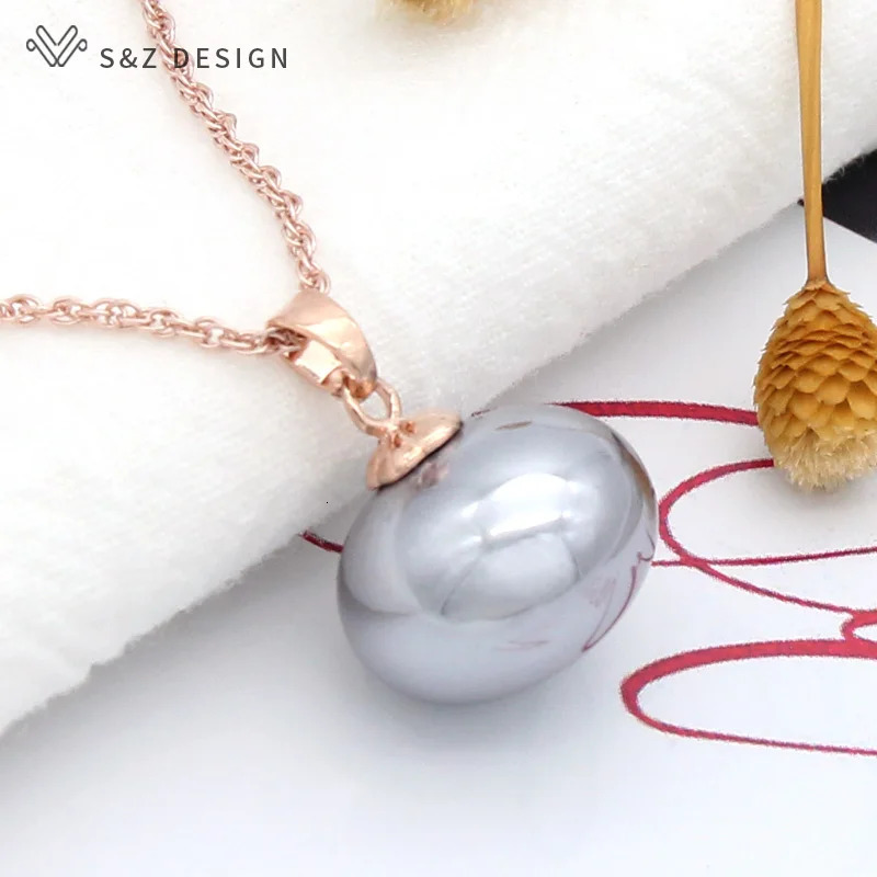 SZ Fashion 585 Rose Gold Color Imitation Big Bread Pearl Pendant Necklace For Women Wedding Party Jewelry 251023