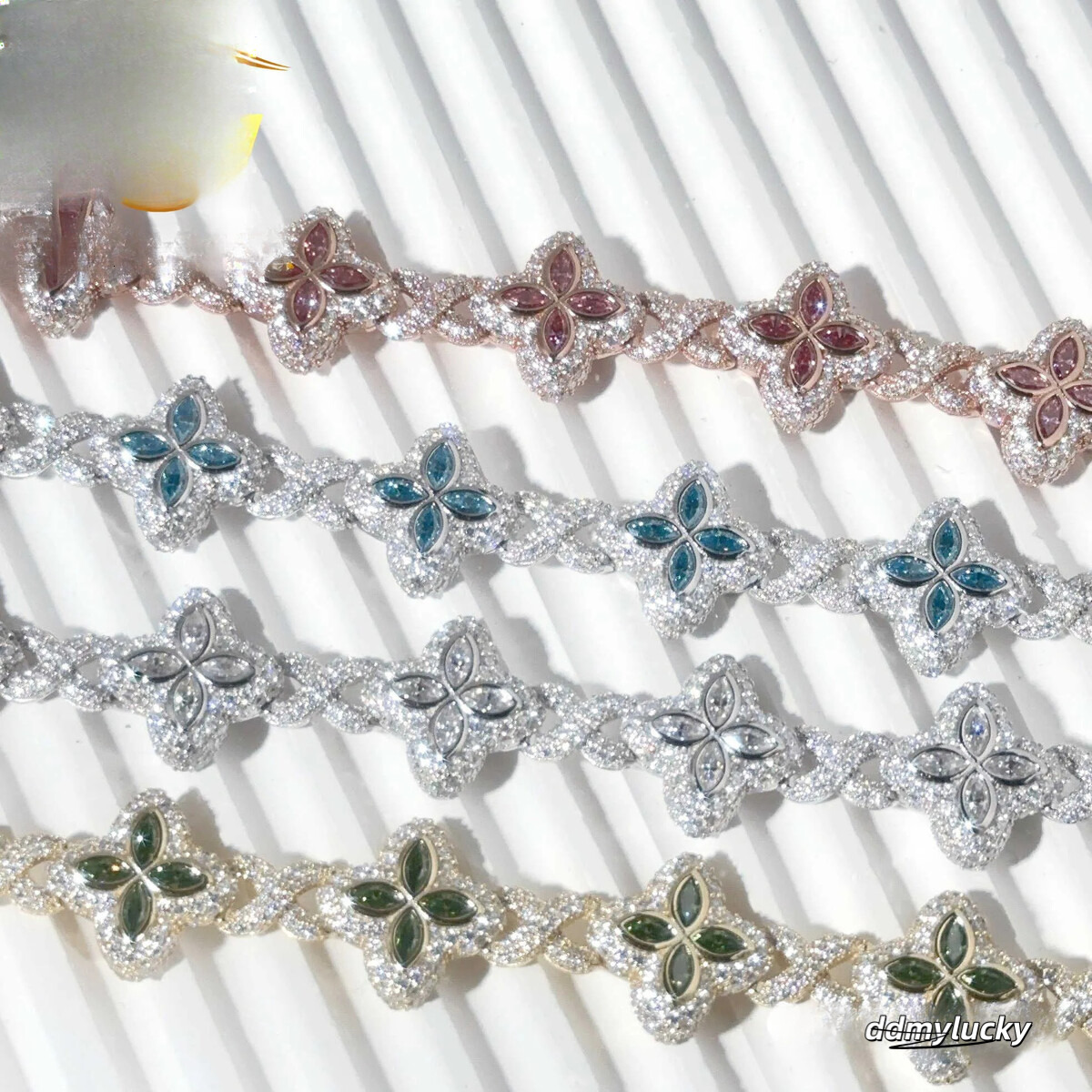 Color Natural Peridot With Cuban Link White Gold Plated Moissanite Dia High Quality Hip Hop Bracelet Ddmylucky