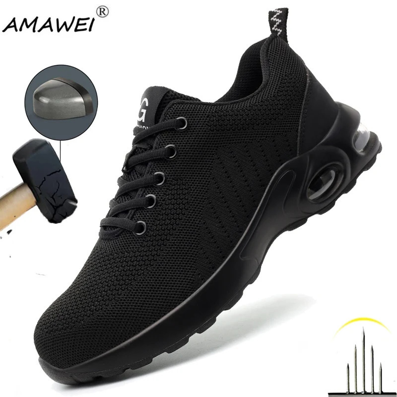 Men Safety Shoes Antismash Antipuncture Work Shoes Mesh Breathable Lightweight Work Sneakers Indestructible Slipresistant 251023
