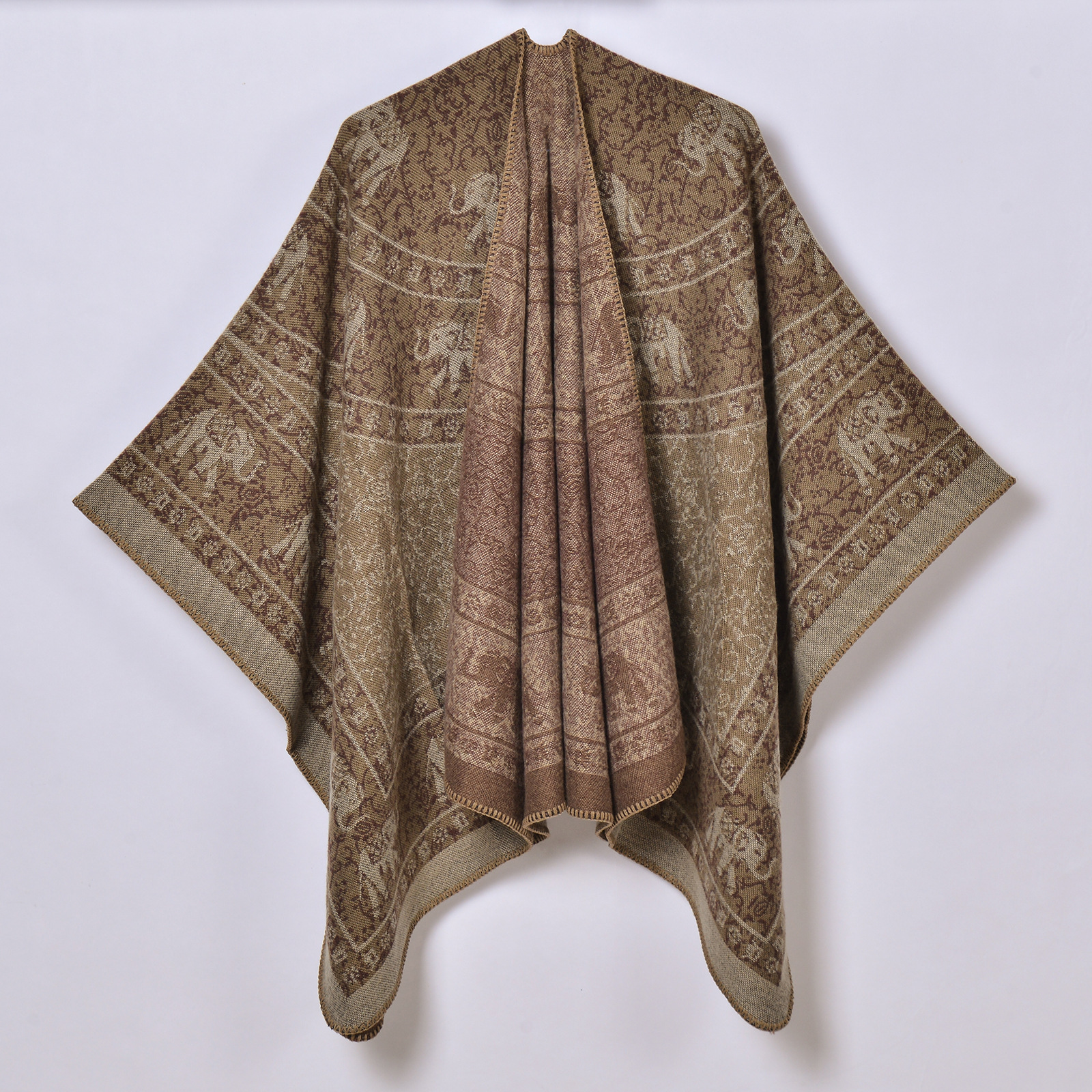 Ethnic Style Thickened Warm Shawl for Women Embroidered Split Cape Knitted Outerwear Hot Sale