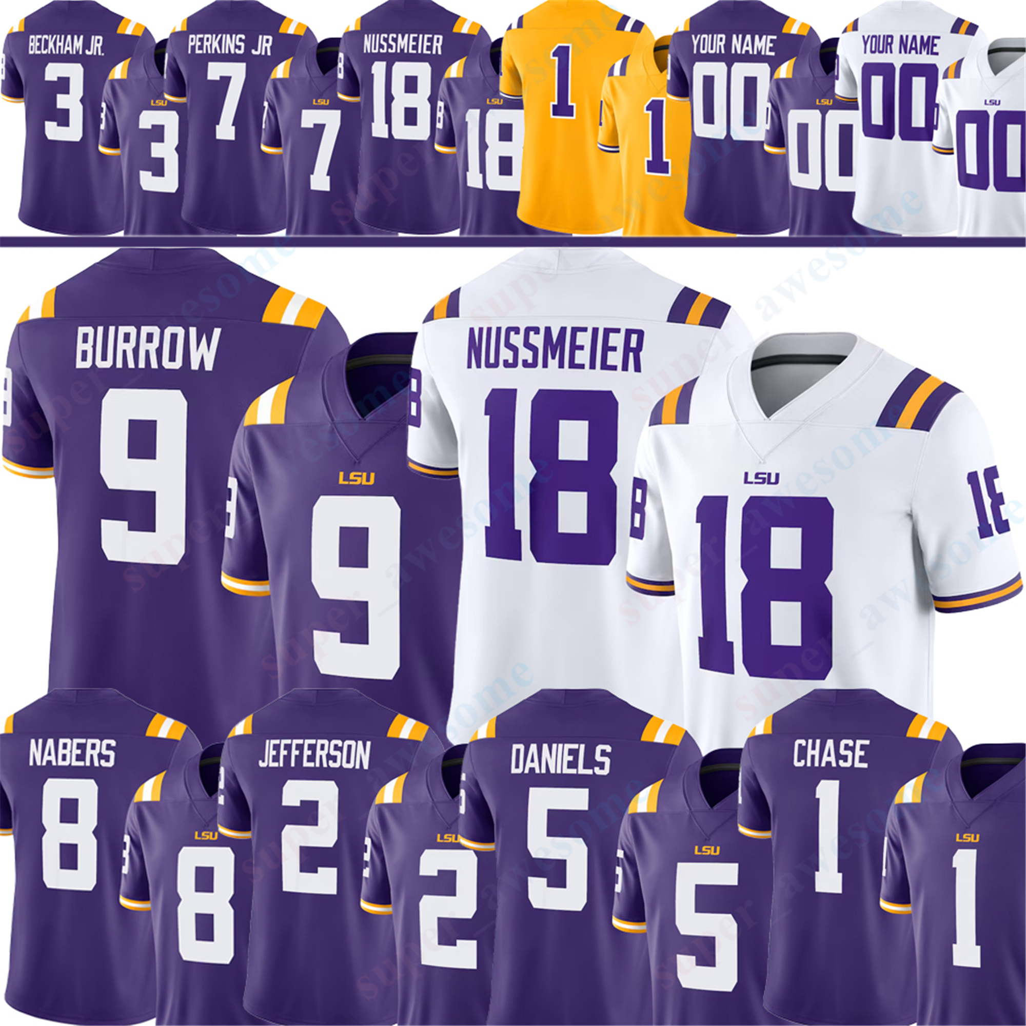 18 Garrett Nussmeier Whit Weeks Harold Perkins Jr. Jayden Daniels Football Jersey Joe Burrow Ja'Marr Chase 8 Malik Nabers Will Campbell Justin Jefferson Kyren Lacy