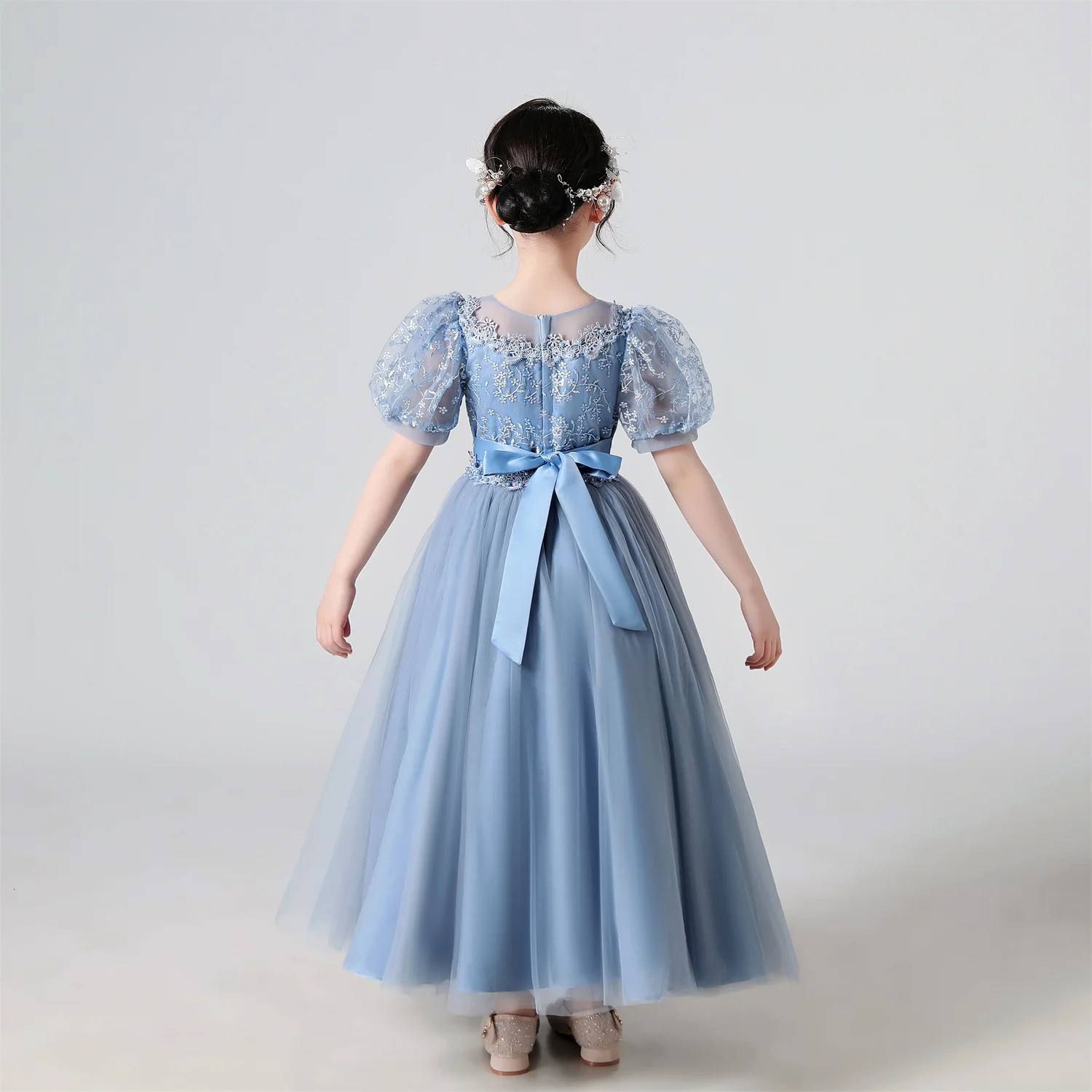 Girl Flower Dress Lace Embroidered Wedding Princess Dress Host Performance Costume Gown Christmas Party Evening Dresses 251023