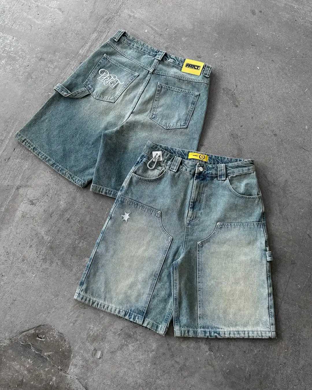 Mens Urban Street Washed Denim Shorts Straight Loose Fit Distressed Mid Length Casual Summer Stretch Comfort Vintage JeansXJ251025