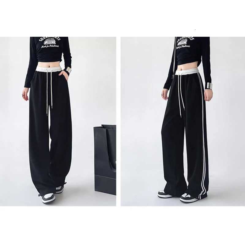 Spring Women Classic Stripe Sweatpants Lady High Waisted Designer Sports Trousers Female Daily Elastic Lace Up Wide Leg PantsT251025