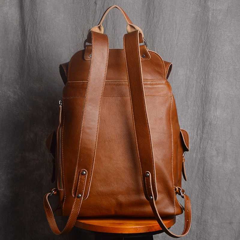 Leatherfocus Leather Travel Backpack Men Multifunctional Fashion Backpack Retro Large Capacity Backpacks for Women Laptop Bag W251025