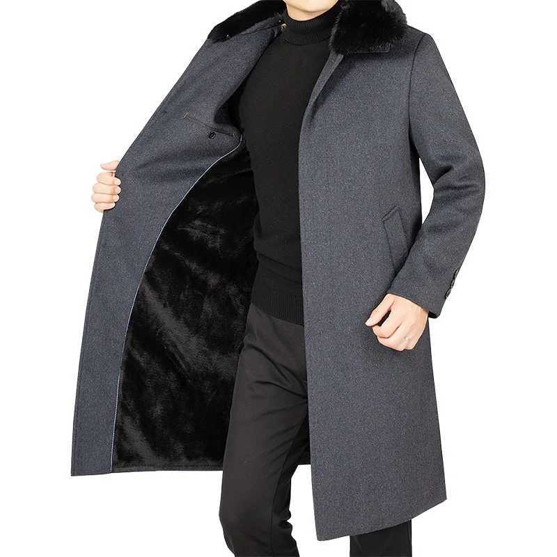 New Winter Men Fleece Fur Collar Woollen Overcoats Cashmere Long Jackets Trench Coats Quality Male Thicker Warm Coat Wool BlendsT251025