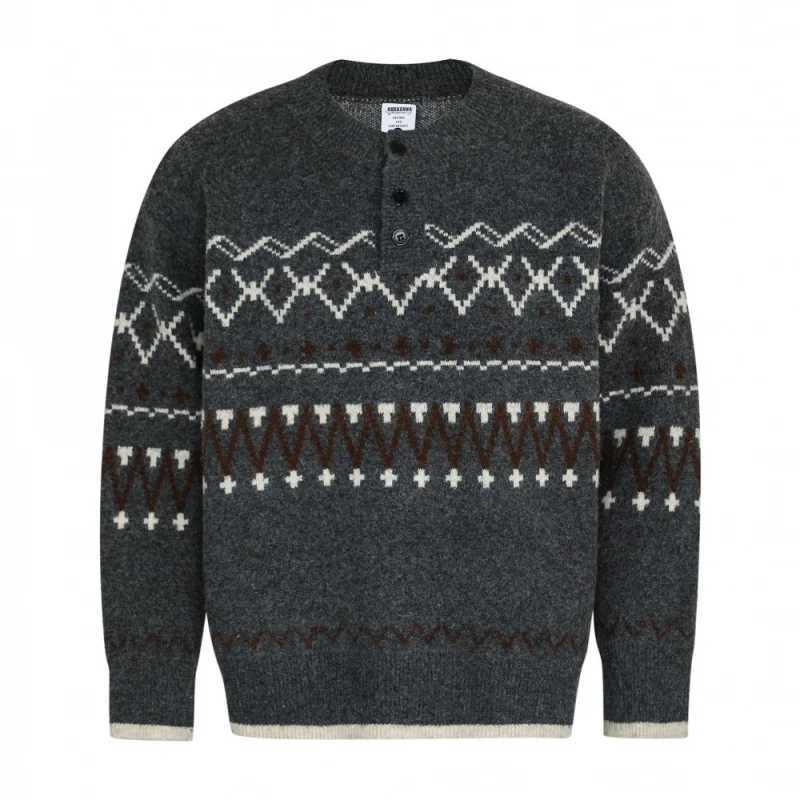 Mens Gray Fair Isle Knit Sweater 2025 Autumn New Warm Thermal ButtonDown Casual OuterwearT251025