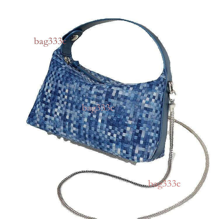 Unique Design Fashion Woven New Denim Yuanbao Handheld Small Square Single Shoulder Crossbody Women's Bag Cowhide Woven Bag