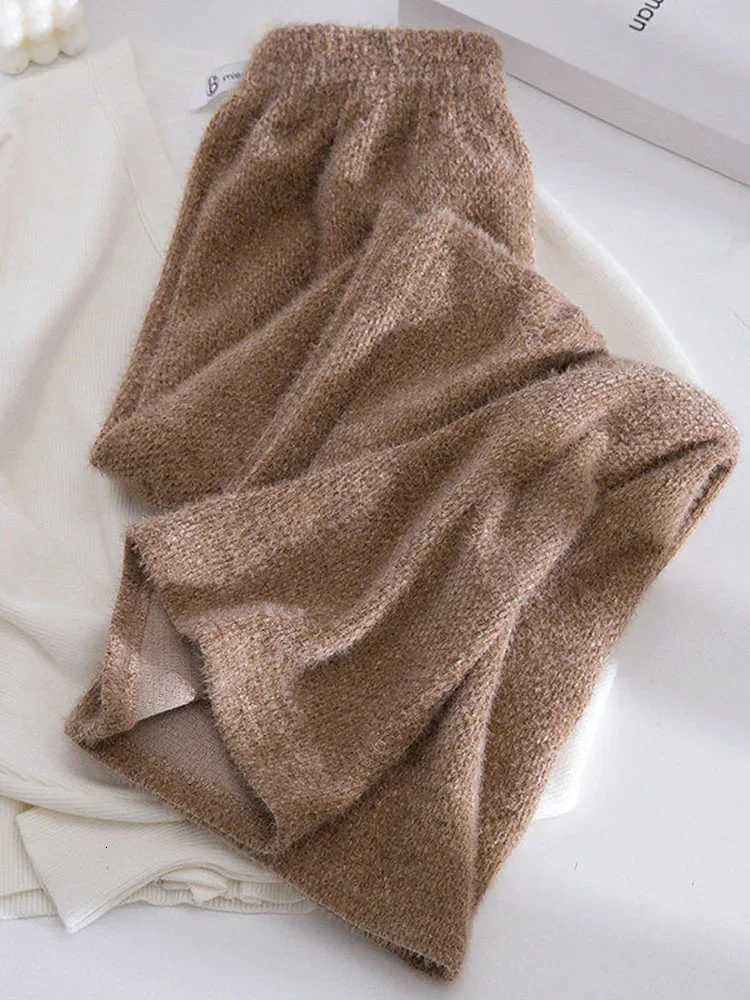 Knitwears Imitation Mink Wide Leg Pants Vintage Winter Fall Thick Straight Pantalones High Waist Plus Size 95kg Plush Broek XQ35T251025