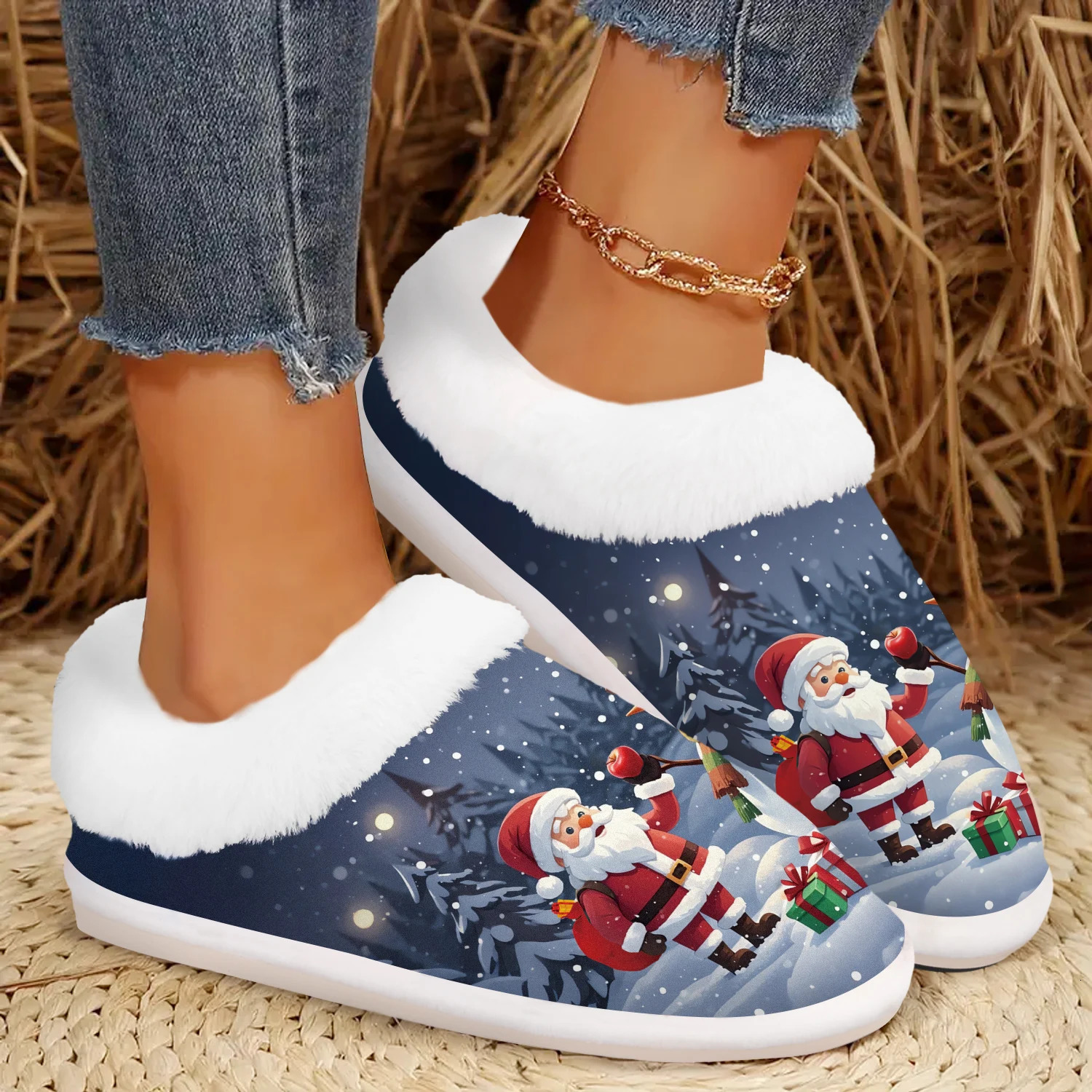 Christmas Present Cute Santa ClausSnowman IndoorOutdoor Slippers Soft House slippersWarm Bedroom Slippers251020