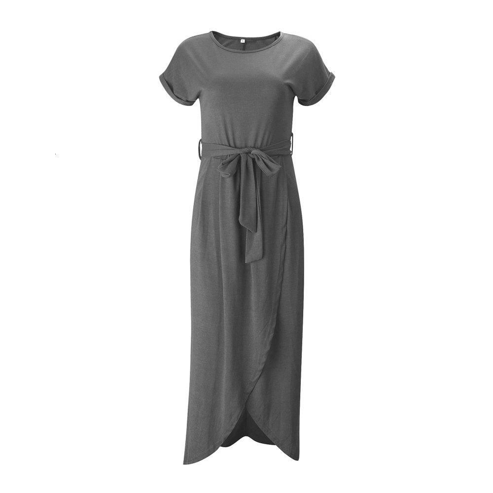 New Women's Solid Color Reversible Flat Short Sleeve Round Neck Irregular Dress