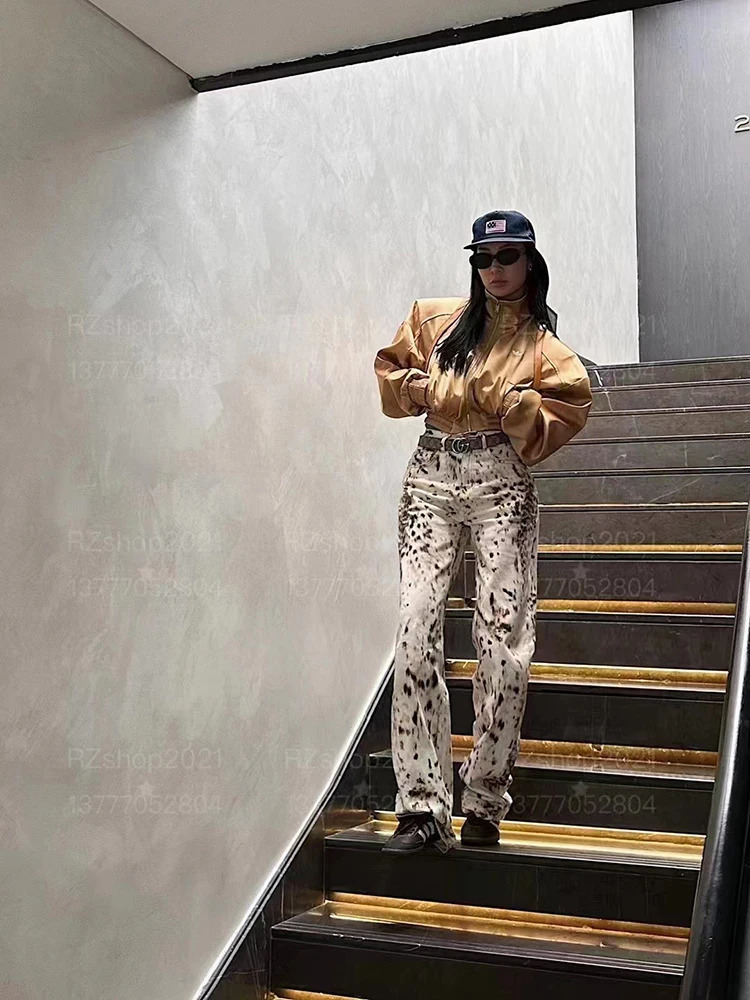 Baggy Wide Leg Jeans Women High Waisted Retro Leopard Print Straight Jeans High Street Streetwear Y2k Vintage Denim Trousers 251023