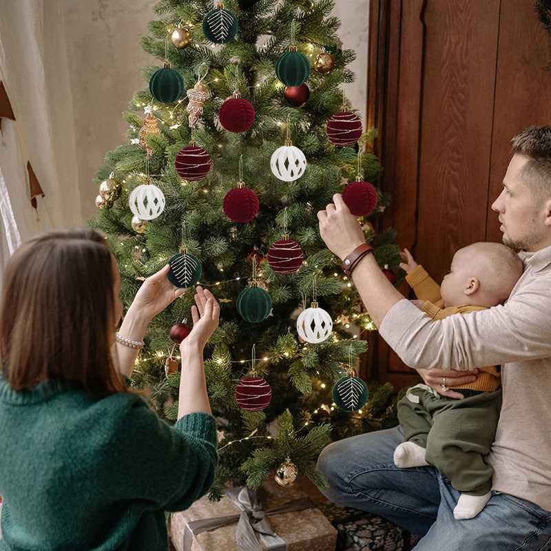 30Pcs 6cm Christmas Ball Ornaments Velvet Red Gree White Balls Xmas Tree Hanging Pendants 2025 Christmas Decoration For Home C251024