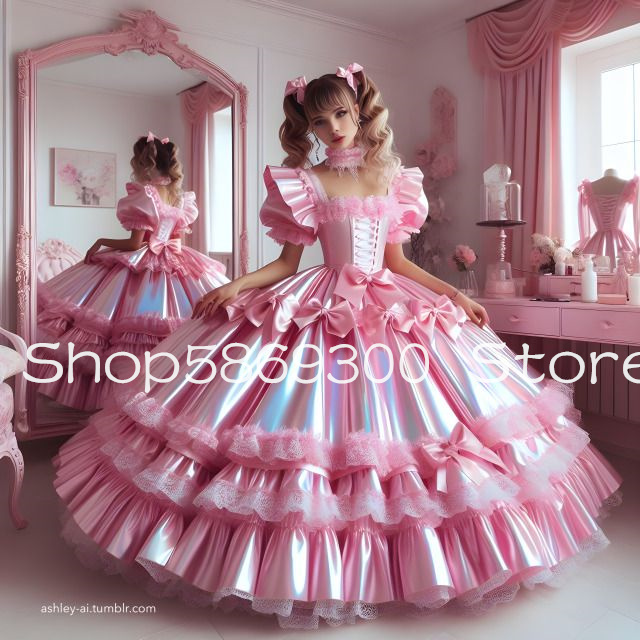 Shiny Pink Princess Evening Formal Dresses Ruffles Puffy Skirt Corset Victorian Lolita Rococo Cosplay Prom Gown Customsized