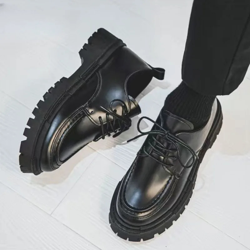Black Round Toe Man Casual Shoe Brogue Leather Shoes for Men Office Height Increasing Retro Elegant Adults Classic Original Pu 251023