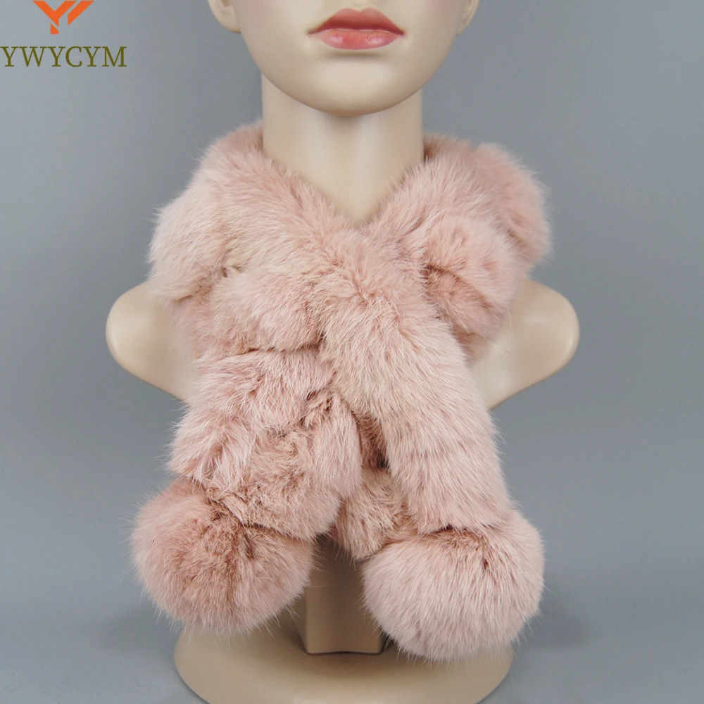 2025 Women Winter Warm Real Rabbit Fur Scarf With Ball Casual Thick Female Fashion Genuine Fur Scarves Ladies Neck Warmer 251020