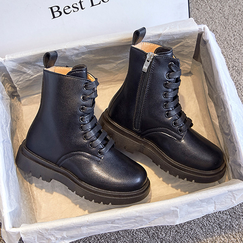 Girls Ankle Boots Kids Girl Motorcycle Boots Side Zipper Children Winter Warm Boots Cutefeet Black Beige Color Sizes 26 - 36 US9C-US4Y C1180