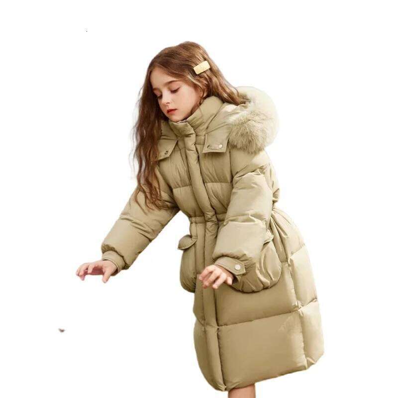 Warm Winter Girls' Down Jacket 5-14 Years Children's Thick Girl's Woolen Collar Padded Coat