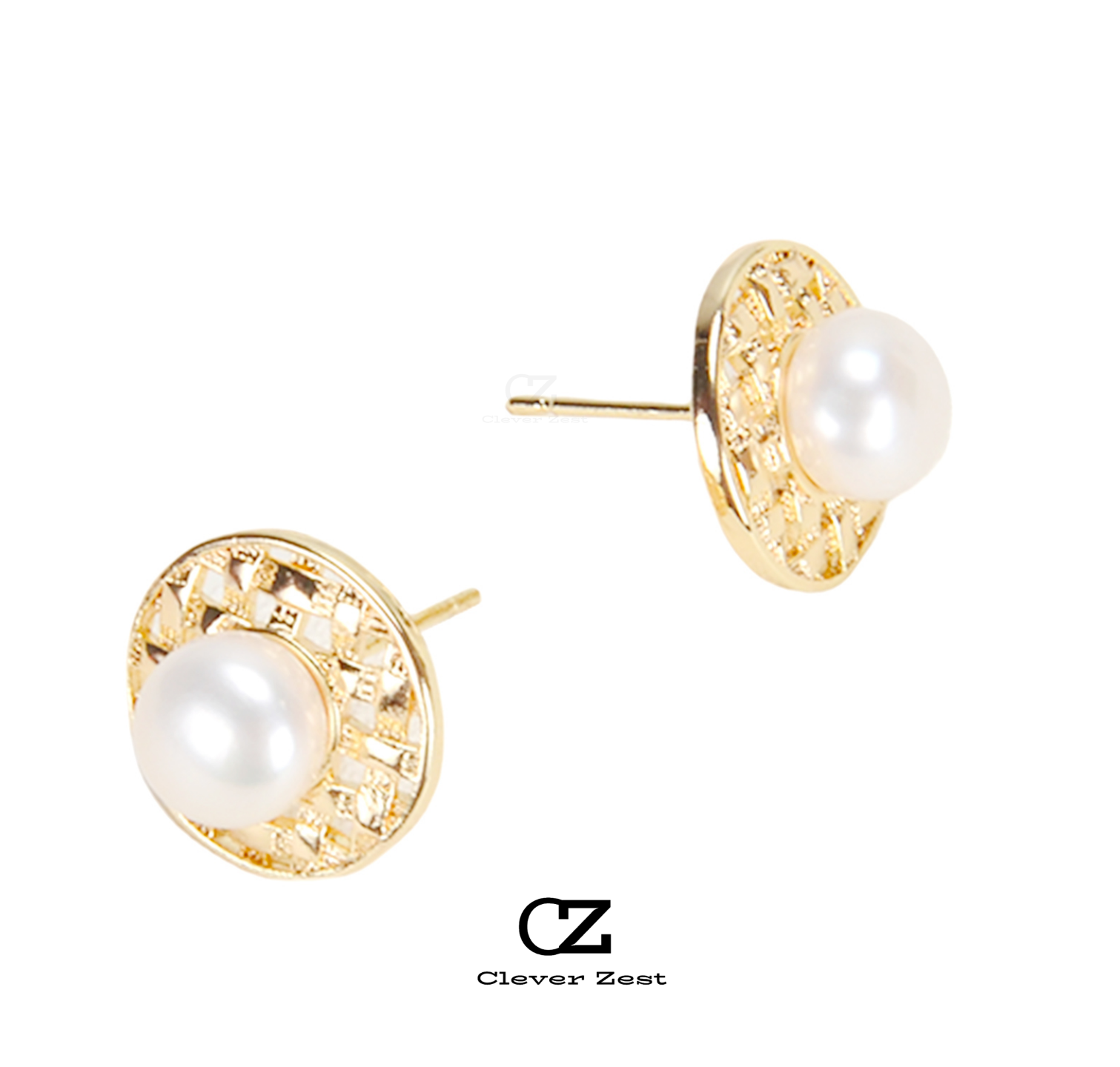 Natural White Pearl Grid Stud Earrings 14K Gold-Filled Fashion Versatile and Trendy Anniversary Gift Bestie Gift