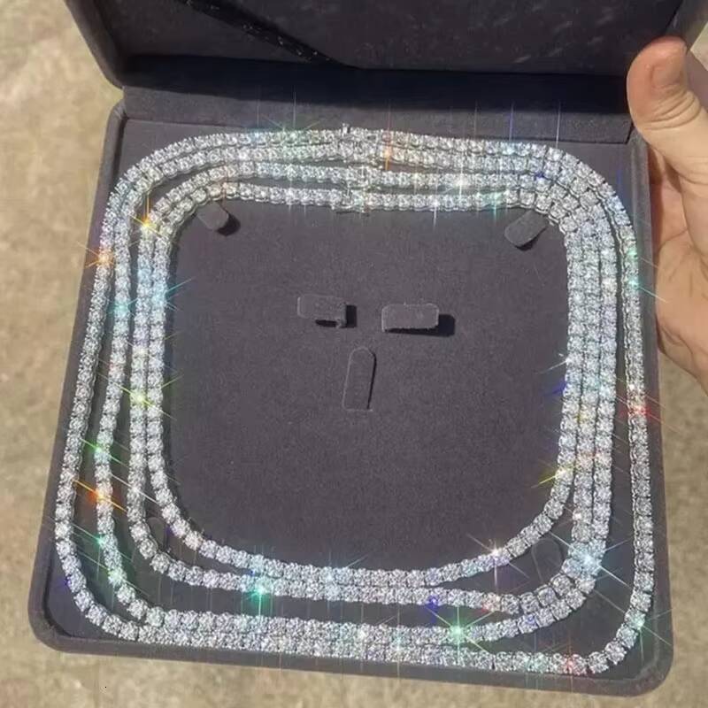 Hip Hop Iced Out D Color White Vvs 925 Sterling Silver 3mm 4mm 5mm 6mm 7mm 8mm Moissanite Diamond Tennis Chain Necklace