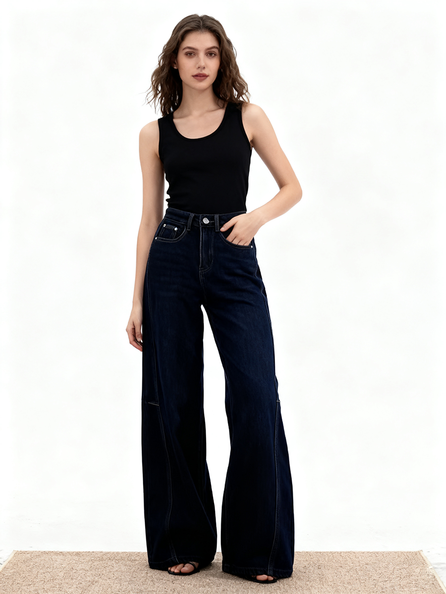 Loose Fit Fleece-Lined Wide-Leg Jeans for Women - Casual Style, Warm & Breathable, Fashionable Denim Pants for Cold Weather Daily Wear 18518