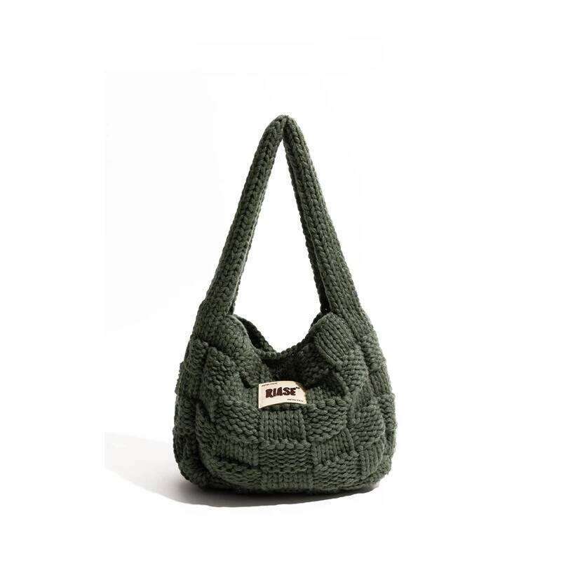 Small Knitted Armpit Shoulder Autumn Winter Plaid Female Tote Versatile Underarm Bag Fashionable And Practical Handbag Suotong251025