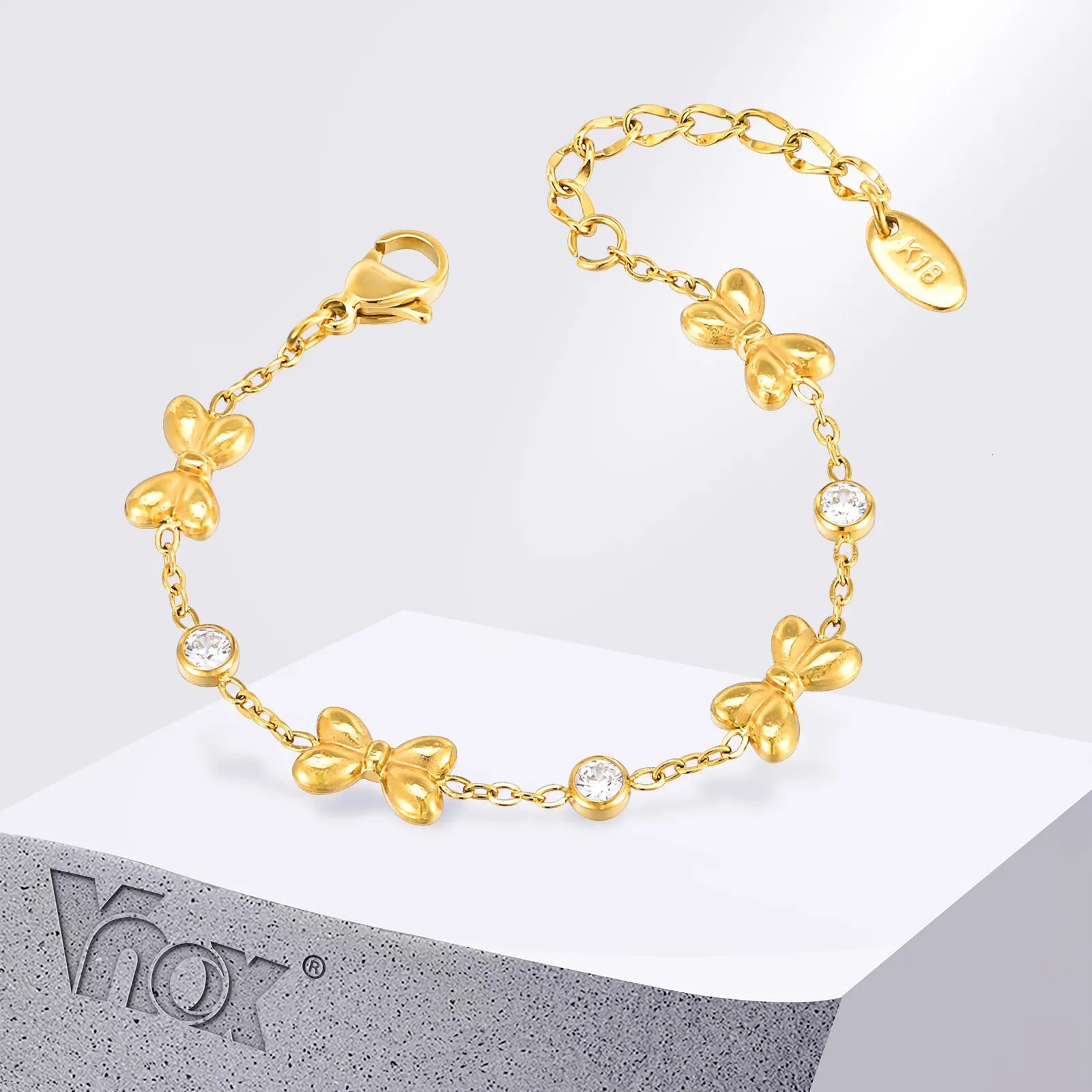 Vnox Stainless Steel rens Bracelet For GirlsCubic Zirconia Inlay With Bow Element ChainCute Style Jewelry Daily 251023