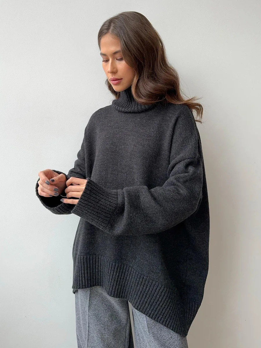 Blubelle Autumn Winter Womens Oversized Turtleneck Sweater Casual Warm Solid Basic Loose Knitted Jumper Pullover 251023