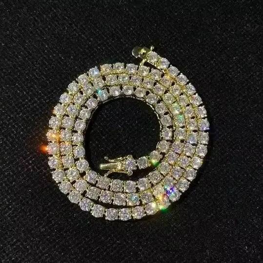 Hip Hop Iced Out D Color White Vvs 925 Sterling Silver 3mm 4mm 5mm 6mm 7mm 8mm Moissanite Diamond Tennis Chain Necklace