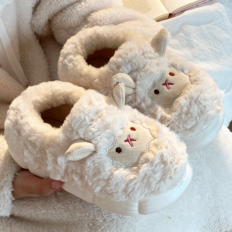 Little Sheep Cotton Slippers Cute Women's Non slip Hairy Slippers