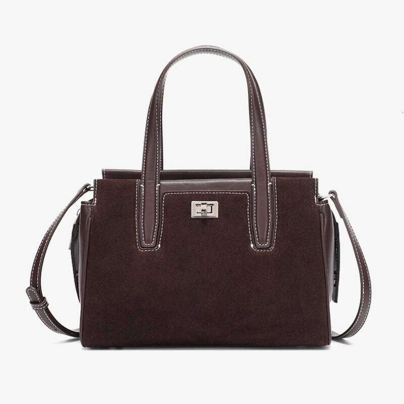Women Faux Suede Genuine Leather Shoulder Lady Cowhide Travel Cross-Body Bags Female Large Capacity Fashion Commute Handbag 1025
